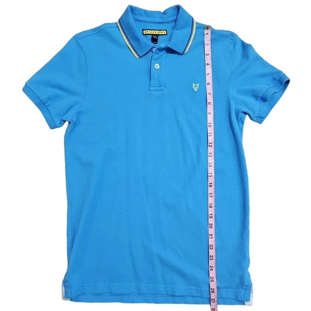 Prince & Fox Men M Polo Shirt Blue Cotton Tipped Collar Top Iconic Preppy Y2K - Picture 7 of 7